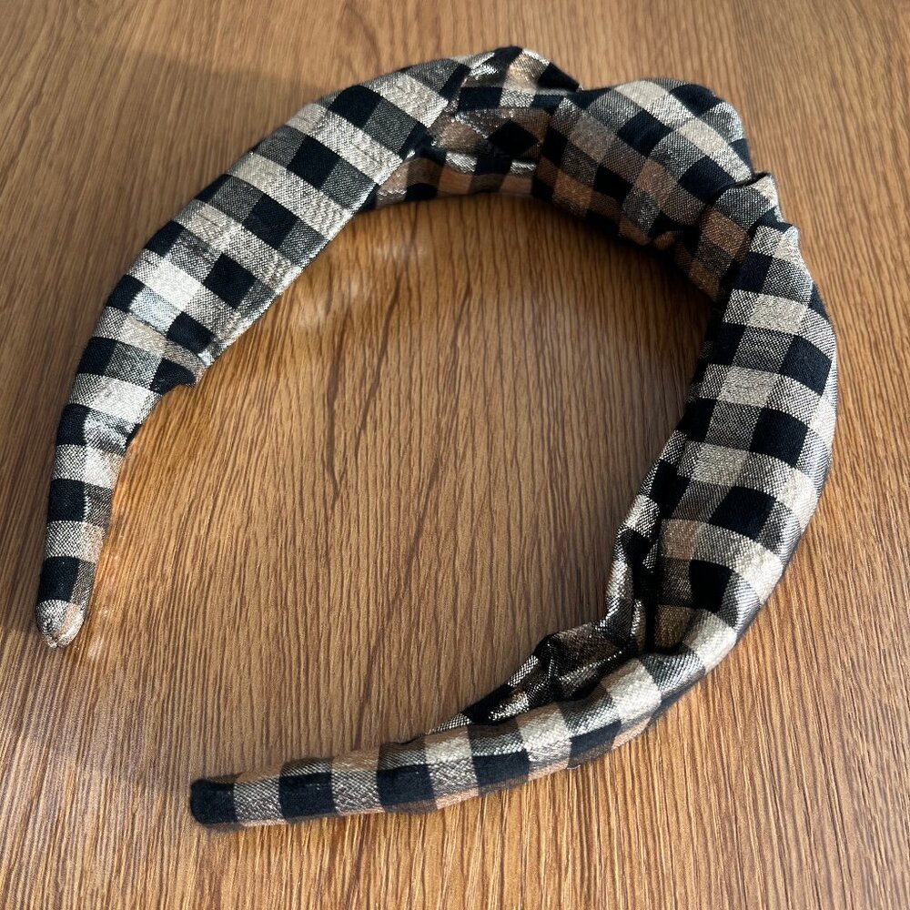 Black and Gold Gingham Knot Headband